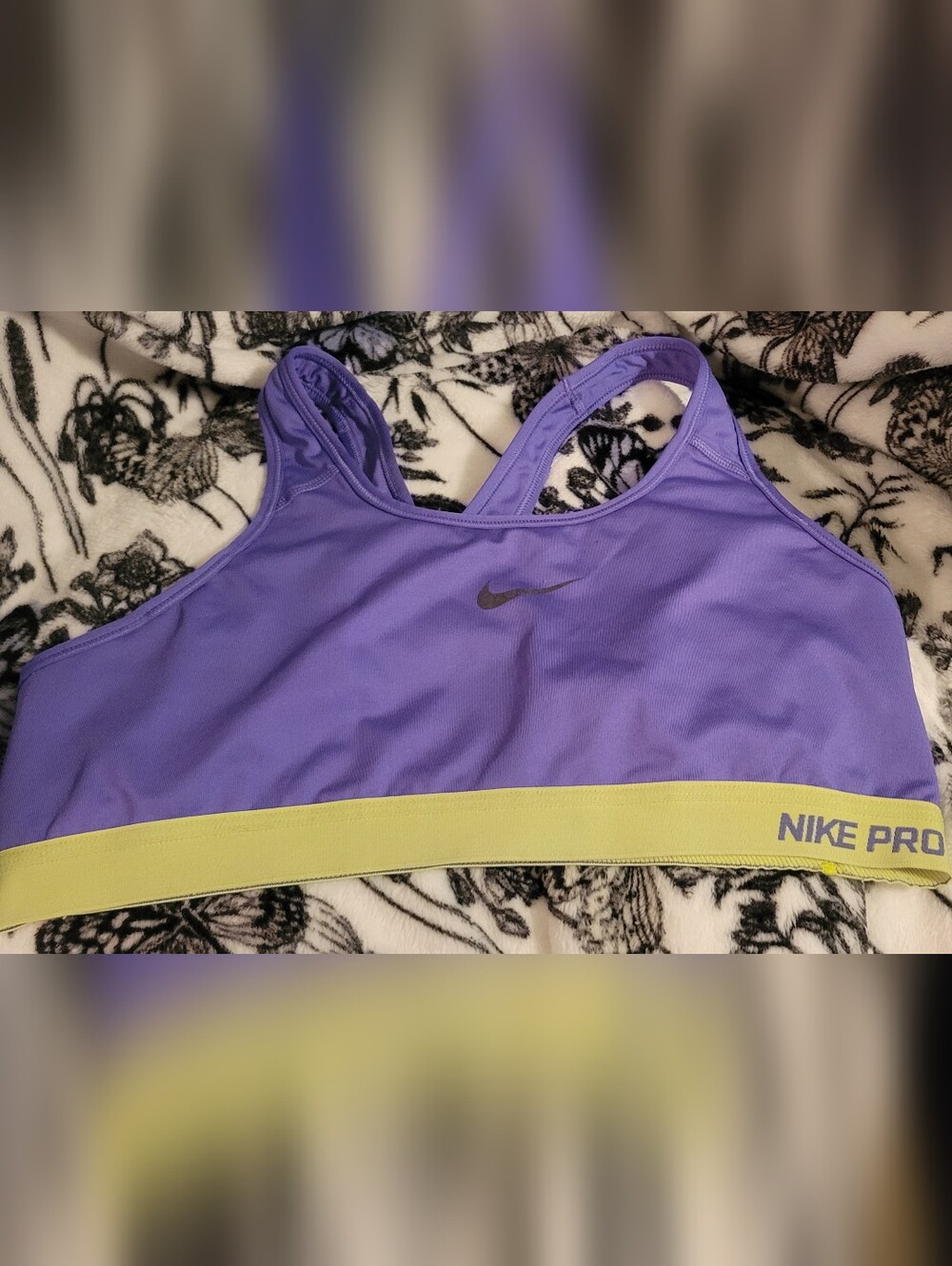 Nike Pro Purple Sports Bra with Lime Band